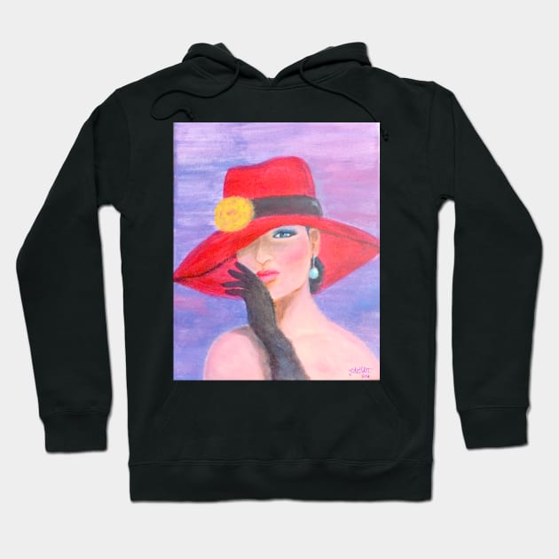 Incognito. Elegant lady wearing a red hat Hoodie by JedethDT